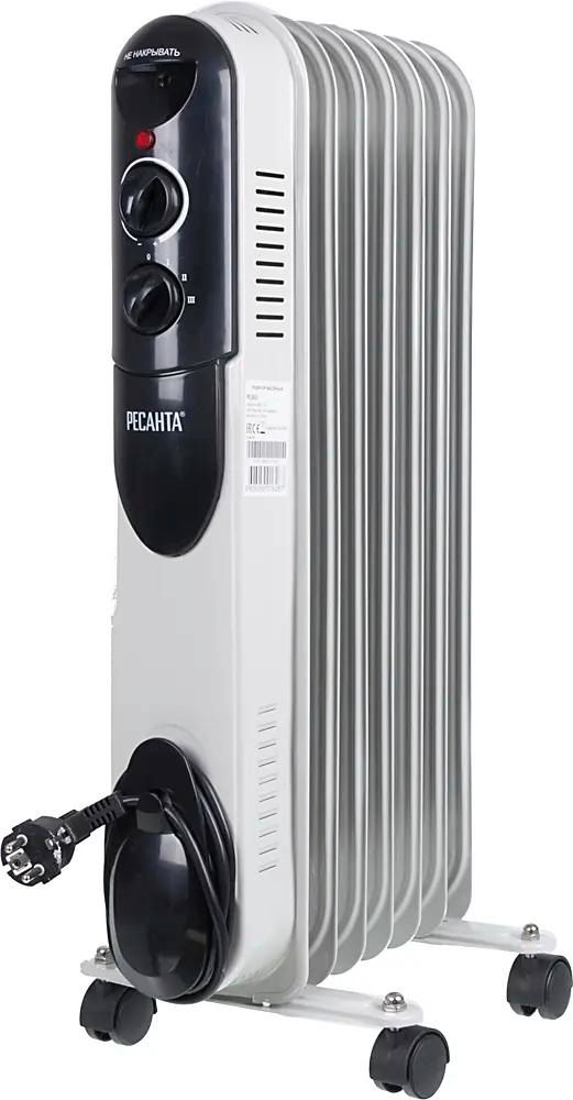 Масляный радиатор Ресанта ОМПТ- 7Н, с терморегулятором, 1500Вт, 7 секций, 3 режима, белый [67/3/3]